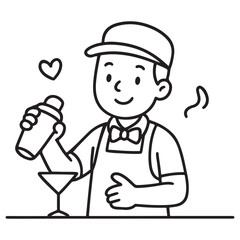 A friendly cartoon bartender mixing a delicious cocktail with a shaker.