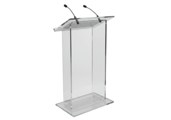 Isolated clear lectern podium with microphones for speeches and conference presentations