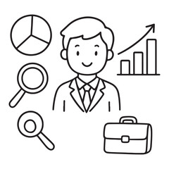 Business Man with Financial Icons and Growth Chart.