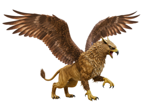 Isolated Griffin, Mythological Creature with Wings and Lion Body on a Neutral Background