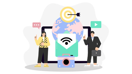 Sales Team Hosting Online Product Demo for Leads Flat Vector Illustration