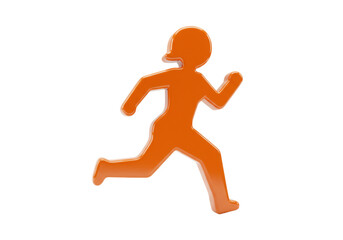 Isolated orange running man, sporty symbol of movement forward and fitness activity, health
