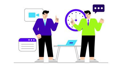 Remote Team Collaborating Across Multiple Time Zones Flat Vector Illustration