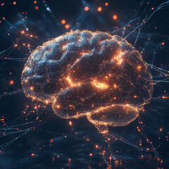 Glowing Digital Brain, Digital Brain Concept, Glowing Neural Network, AI Brain Visualization, Neural Circuit Brain, Glowing Brain Design, Brain of the Future, Tech Brain Concept, Artificial Intelligen