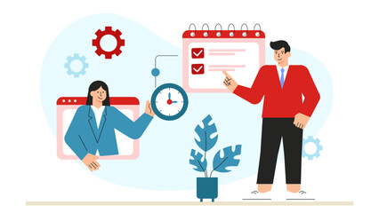 Remote Employees Setting Weekly Sprint Goals Flat Vector Illustration