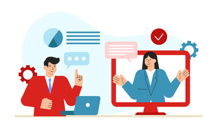 CEO Conducting Virtual Company Town Hall Flat Vector Illustration