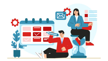 Marketing Team Scheduling Social Posts via Automation Tool Flat Vector Illustration
