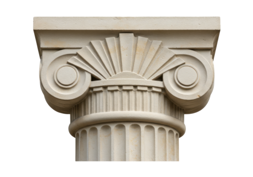 Isolated Top of Ionic Column Detail, Classical Architecture Ornament with Scrolls, Detail
