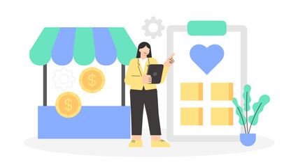 Small Business Owner Planning Community Outreach Program Flat Vector Illustration