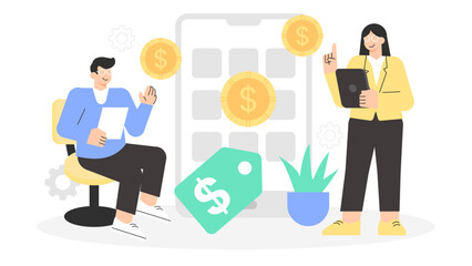 Startup Validating Pricing Model with Test Users Flat Vector Illustration