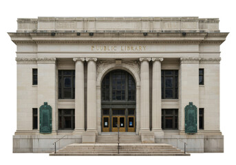 Obraz premium Isolated Library Building, architecture with arched entryway, educational institution edifice