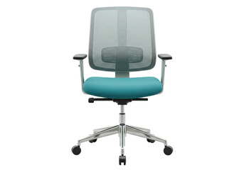 Isolated Office Chair with Mesh Backrest in Teal Upholstery on Wheels, Ergonomic Seating