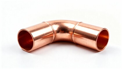Fototapeta premium Shiny copper elbow pipe fitting on a clean white background