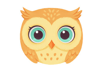 Isolated adorable orange owl with huge eyes on a plain background; cute animal character