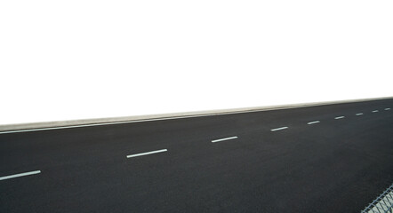 Asphalt road with markings isolated on white background