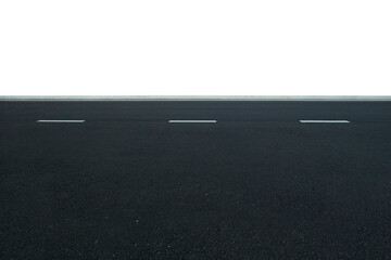 Asphalt road with marking lines on white background