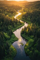 Fototapeta premium A river running through a forest filled with trees