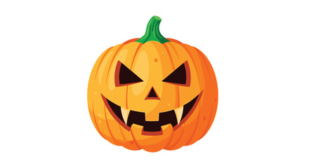 Spooky Halloween Pumpkin Jack-o-Lantern with Fangs Isolated on White Background.