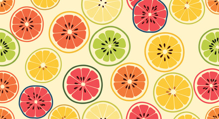 Vibrant Citrus Fruit Slices Pattern on Light Background.