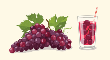Fresh Red Grapes and Refreshing Grape Juice Glass.