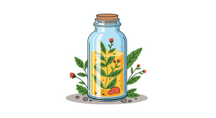 Herbal Infusion in a Glass Bottle with Cork Stopper.