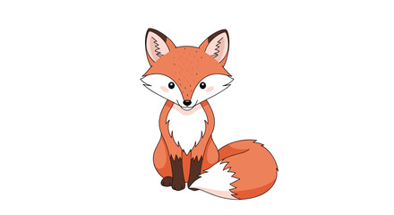 Cute Cartoon Fox Sitting on White Background.