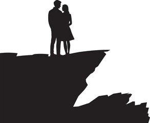 Silhouette of a Couple Standing on a Cliff