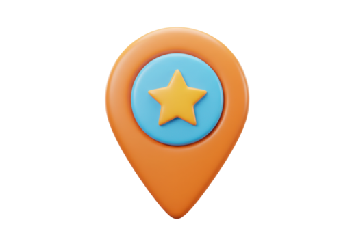 Isolated Location Pin with Star, Orange-Blue Mapping Icon for Navigation and Guidance - Powered by Adobe
