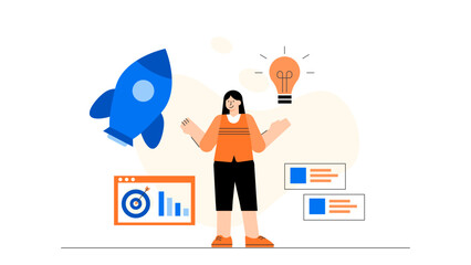 Entrepreneur Startup Business Planning Flat Vector Illustration