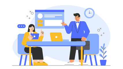 Business People Analyzing Data and Charts Flat Vector Illustration