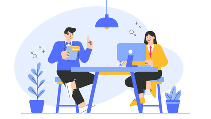Teamwork and Collaboration in Workplace Flat Vector Illustration