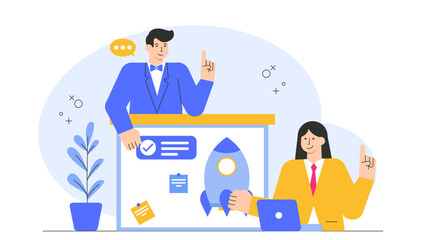 Entrepreneur Startup Business Planning Flat Vector Illustration