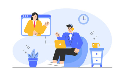 Remote Work and Online Meeting Illustration Flat Vector Illustration