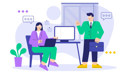 Modern Business Team Working in Office Flat Design Flat Vector Illustration