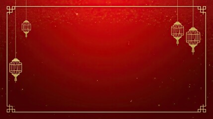 hinese New Year Red Background with Golden Lanterns and Festive Frame
