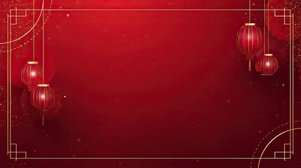 hinese New Year Red Background with Golden Lanterns and Festive Frame