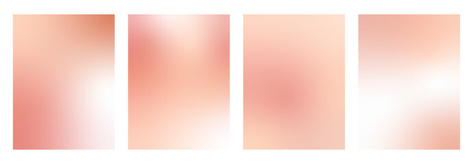 Rose gold gradient background. Pink sky autumn gradation templates set. Vector pastel backdrops with blur effect. Soft ombre beige and pale red wallpaper design. Light creamy abstract graphic design.
