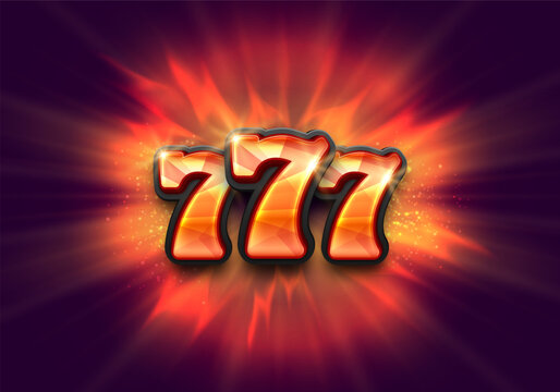 Shining sign lucky sevens on a bright background. Mega slots casino banner. Vector illustration.