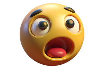 Fototapeta premium A shocked emoji with wide eyes and open mouth isolated on transparent background, conveying surprise and disbelief