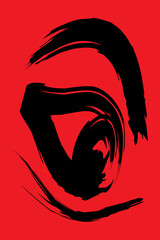 Modern Abstract Vector Design for Wall Art and Branding with Black Brush Strokes on Red Background