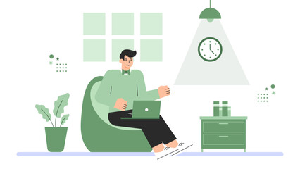 Entrepreneur Working on Laptop Flat Vector Illustration