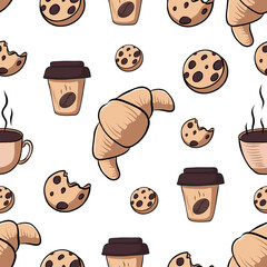 Pattern with coffee cups and cookies