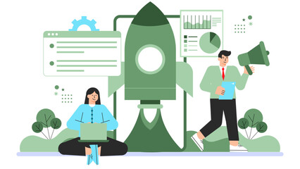 Creative Team Planning Business Launch Flat Vector Illustration