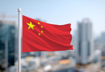 Waving flag of China in blue sky. China flag for National Day and Republic Day.