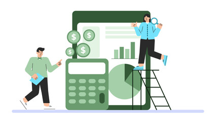 Business Tax Calculation and Accounting Flat Vector Illustration