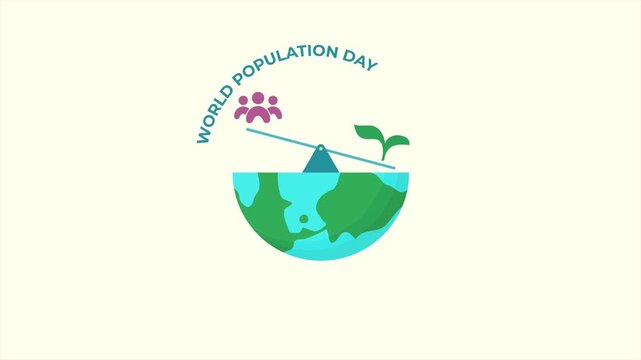Animation video of the earth with human scales and trees on it, for the global World Population Day animation video - Powered by Adobe