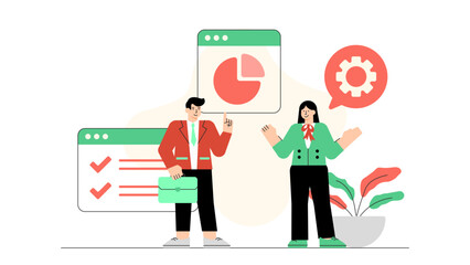 Office Team Working on New Project Flat Vector Illustration