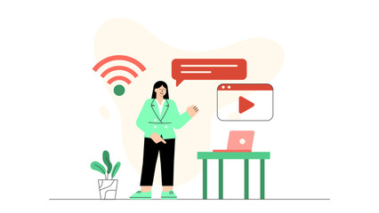 Entrepreneur Working on Laptop Flat Vector Illustration