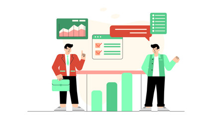 Business People Giving Presentation in Meeting Flat Vector Illustration