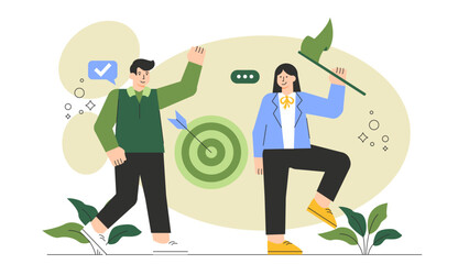 Business Goal Achievement and Success Concept Flat Vector Illustration